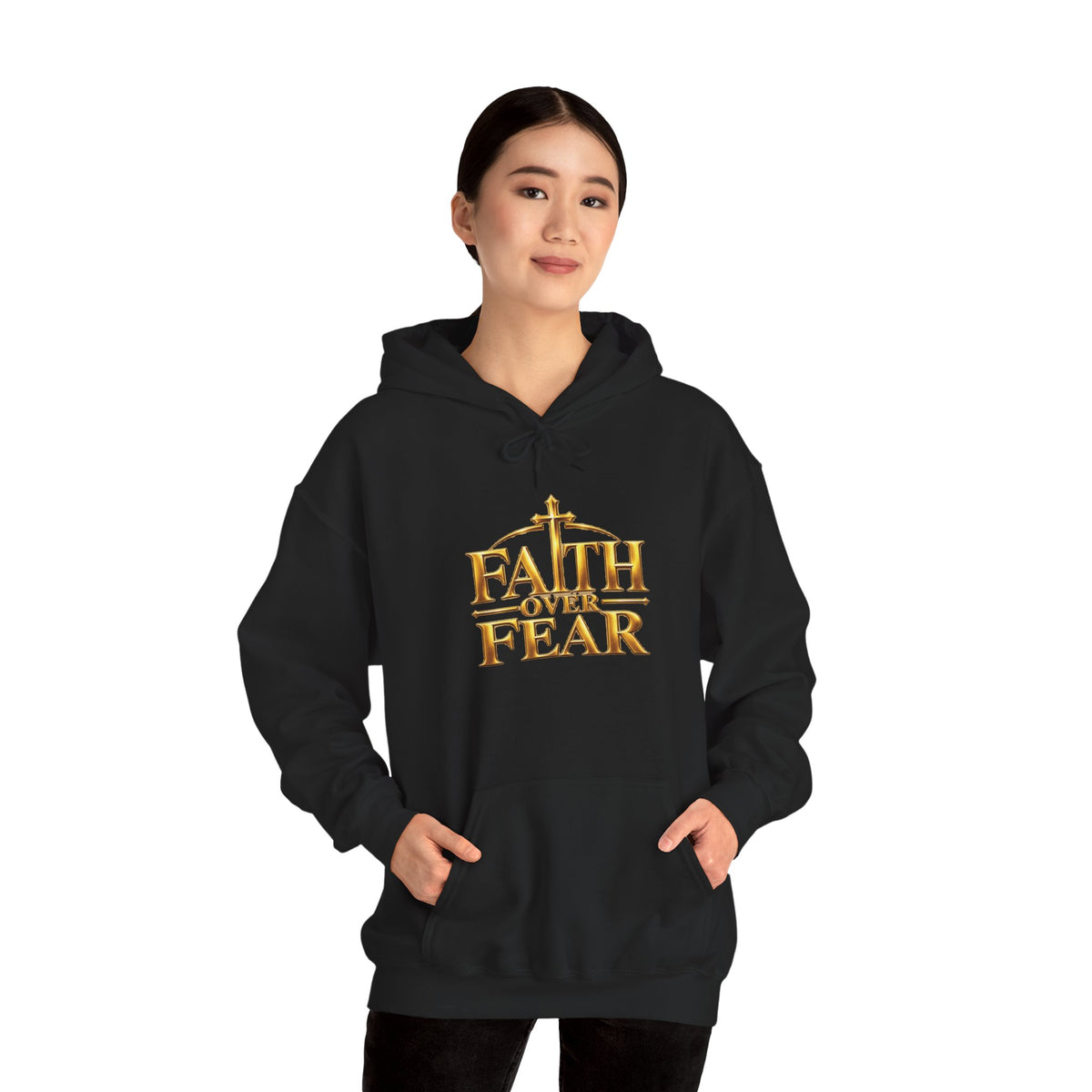 Faith Over Fear Gold Cross Hoodie — product image 5