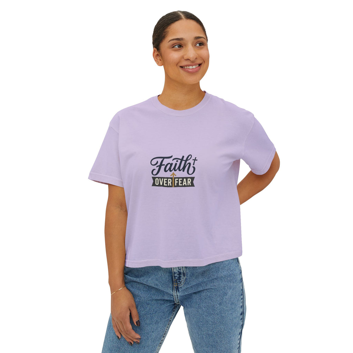 Faith Over Fear Boxy Tee — Pigment-Dyed Women's Graphic Shirt – product view 16