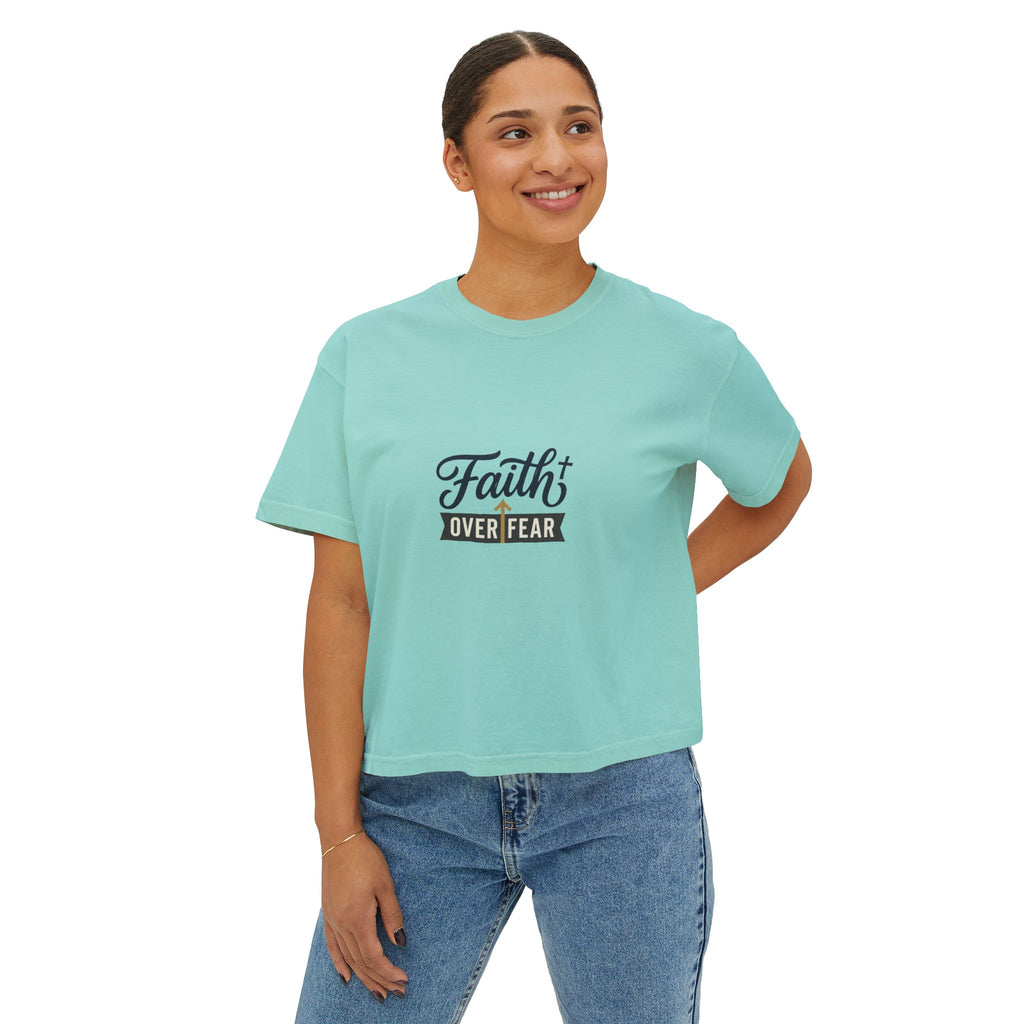 Faith Over Fear Boxy Tee — Pigment-Dyed Women's Graphic Shirt – product view 15