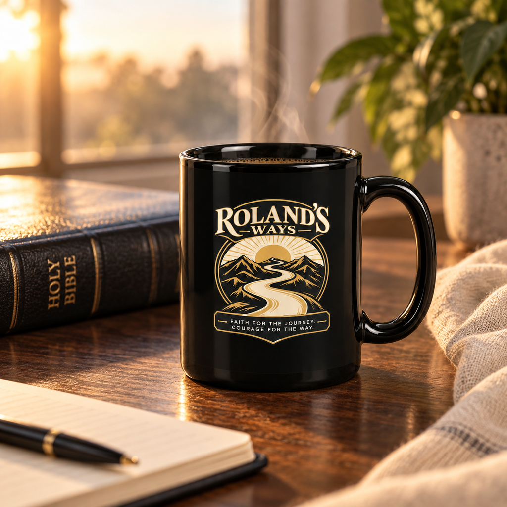 Faith for the Journey Black Glossy Mug alternate lifestyle image