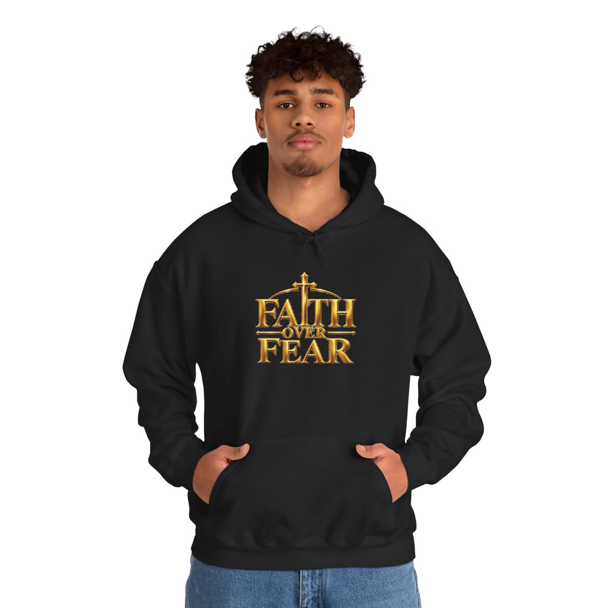 Faith Over Fear Gold Cross Hoodie — product image 6