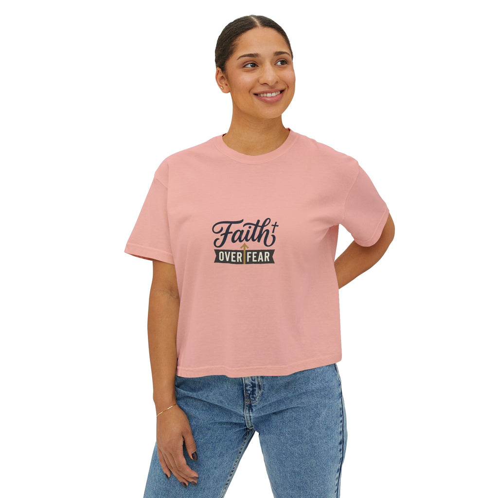 Faith Over Fear Boxy Tee — Pigment-Dyed Women's Graphic Shirt – product view 1