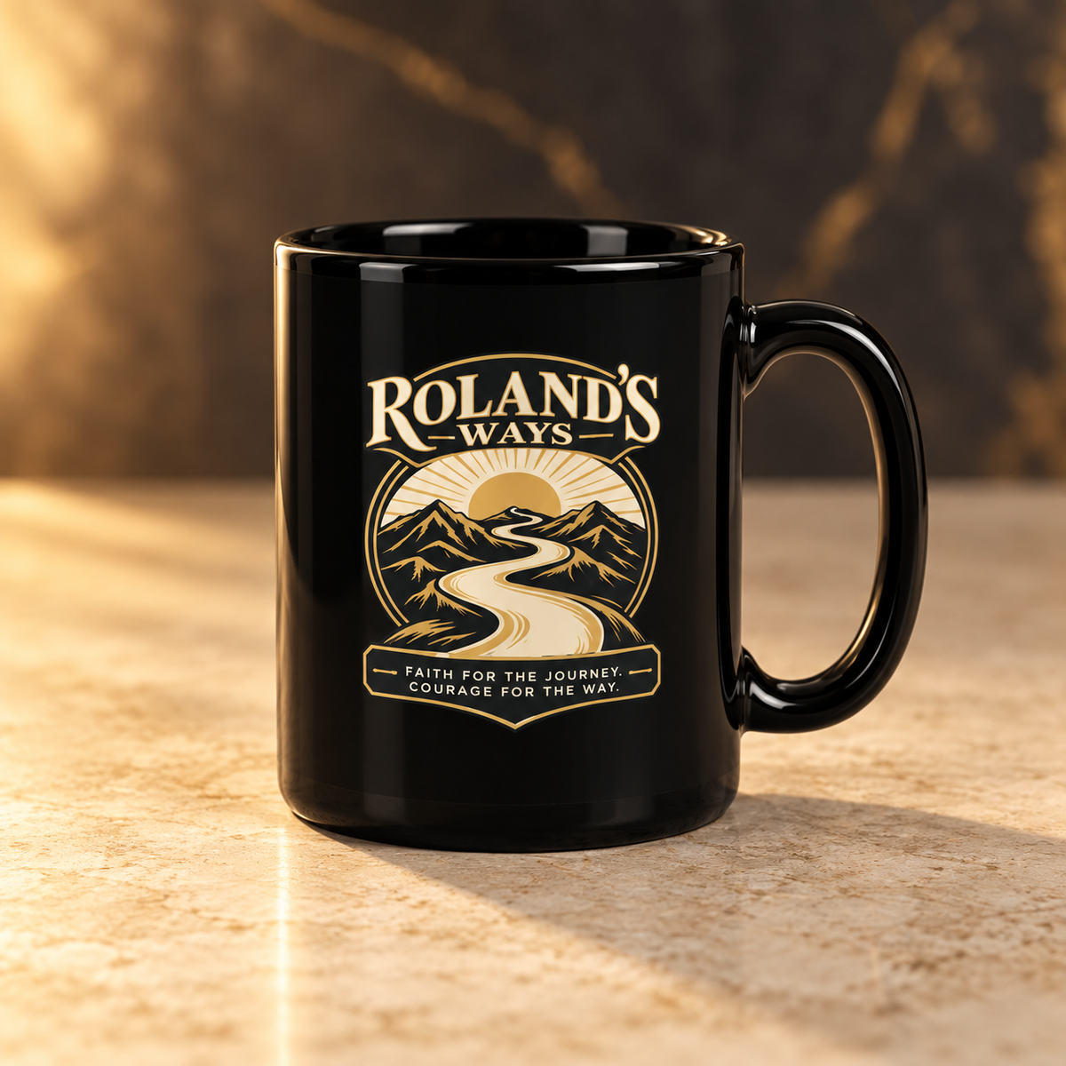 Black Faith for the Journey ceramic mug lifestyle image
