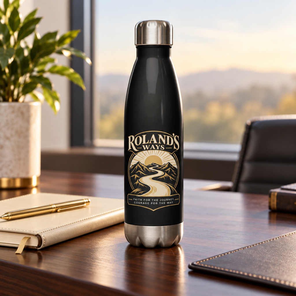 Black Roland’s Ways Faith for the Journey water bottle lifestyle view