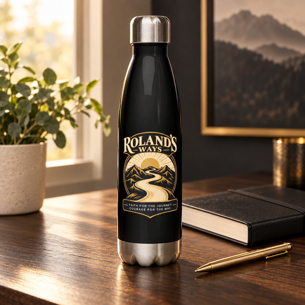 Black Faith for the Journey stainless steel bottle presentation