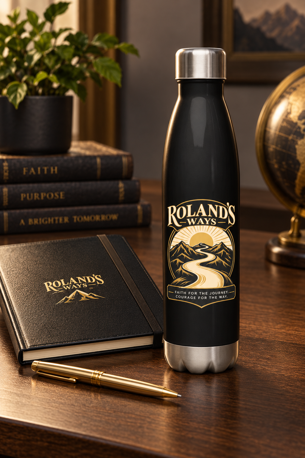 Roland’s Ways Faith for the Journey water bottle lifestyle presentation