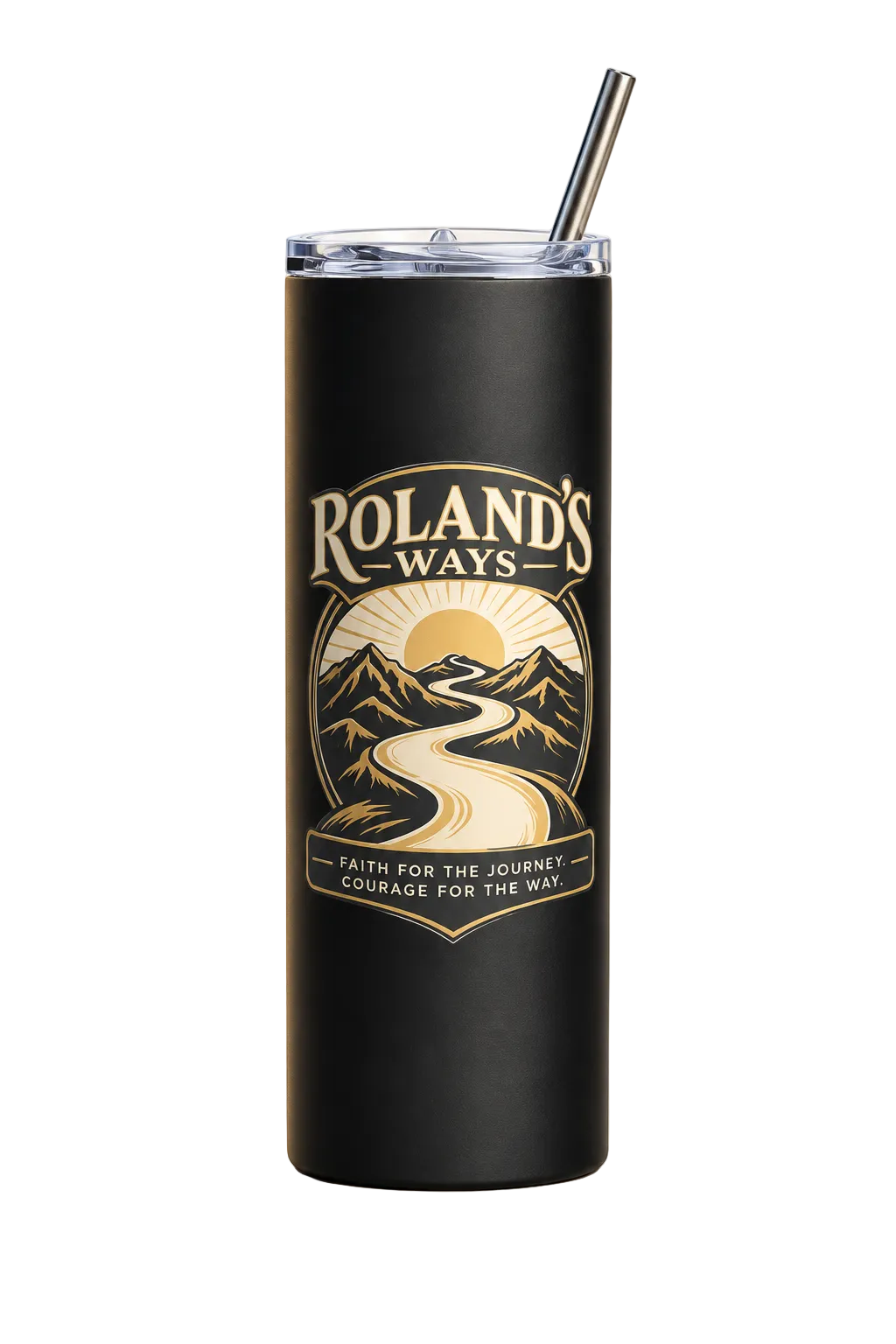Roland’s Ways stainless steel tumbler with lid and metal straw