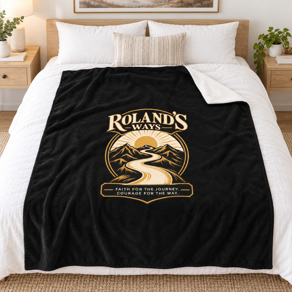 Black and gold Roland’s Ways plush throw blanket product view