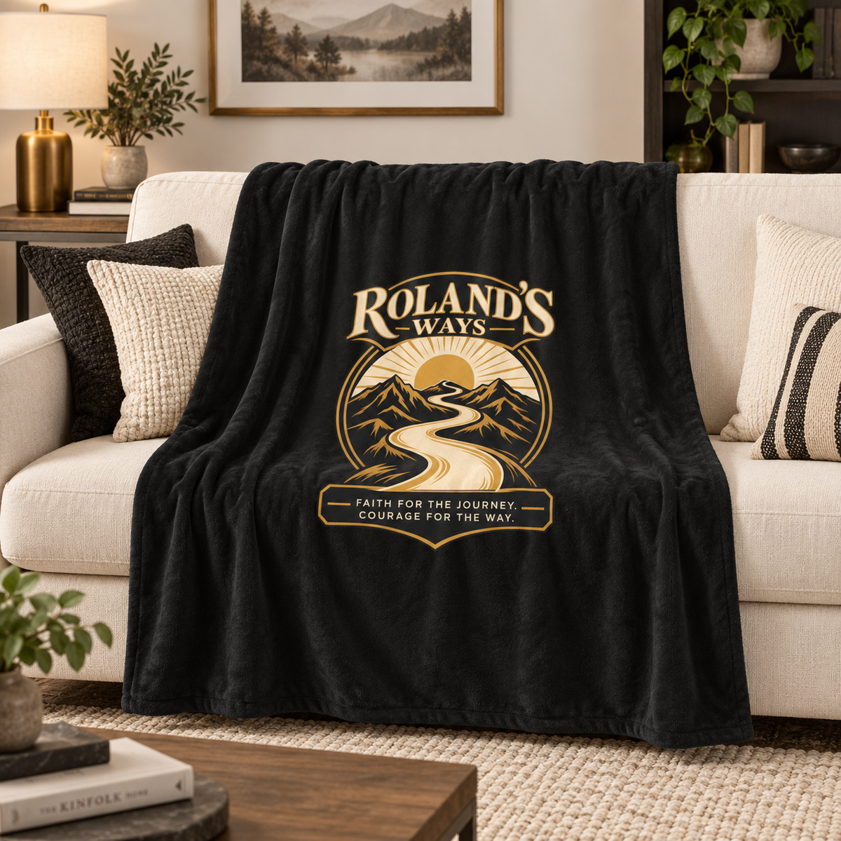 Roland’s Ways black plush blanket lifestyle mockup