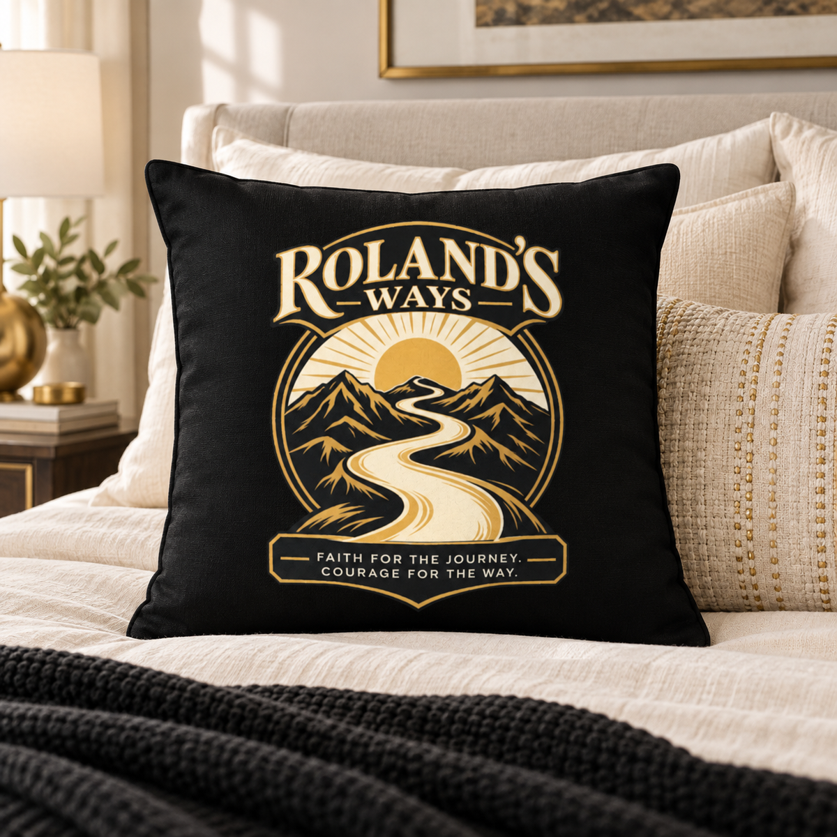 Roland’s Ways black and gold premium pillow styled product image