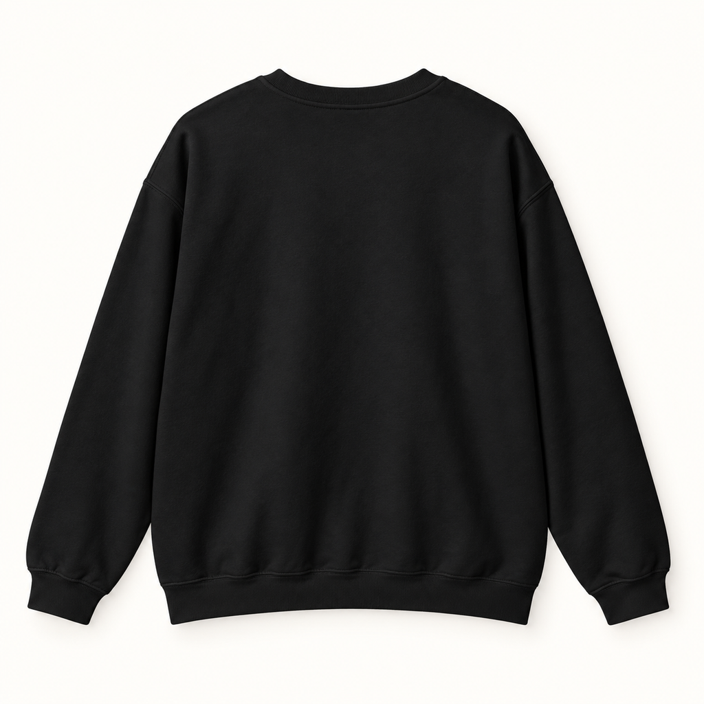 Plain black back of the Roland’s Ways You’re Doing Better Than You Think crewneck.
