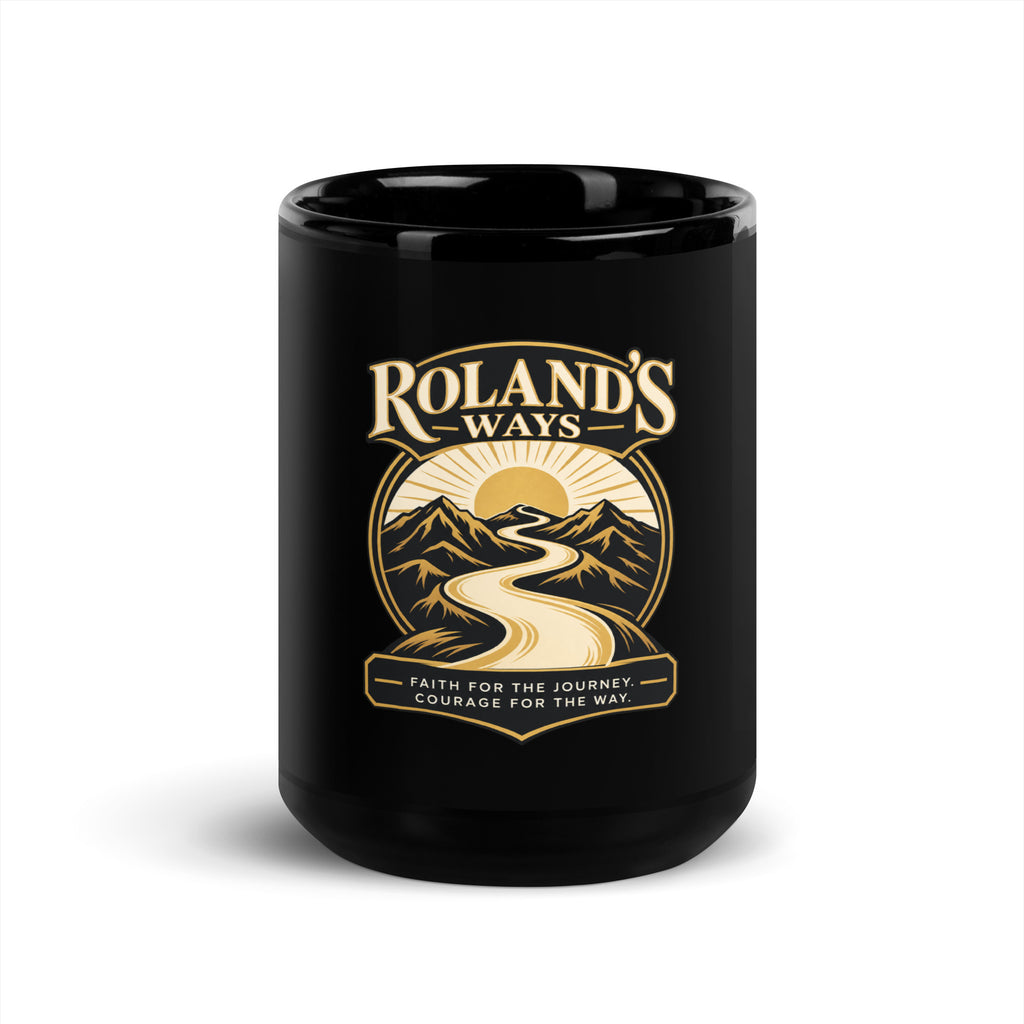 Faith for the Journey Black Glossy Mug, 15 oz front view