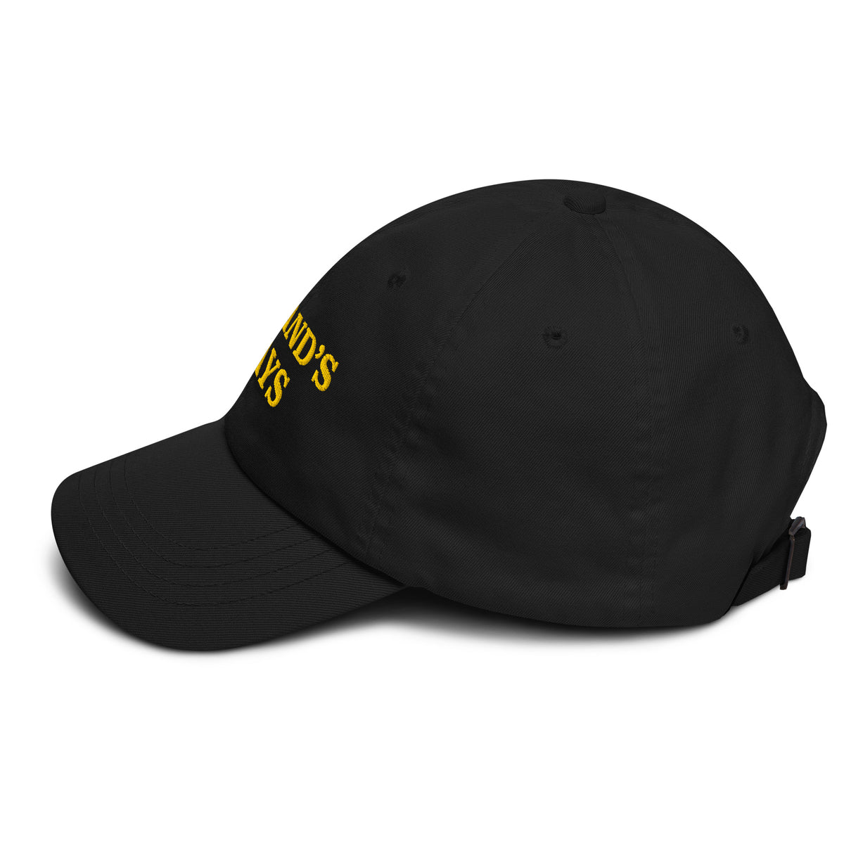 Roland’s Ways black and gold classic cap, left side view