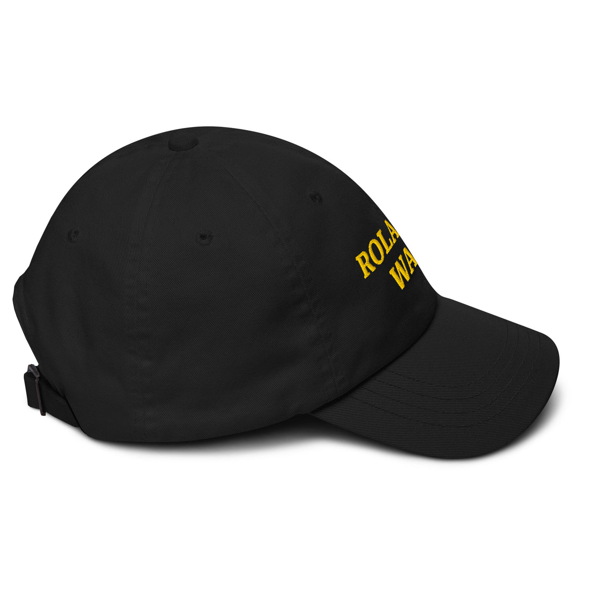 Gold embroidered Roland’s Ways cap, right side view