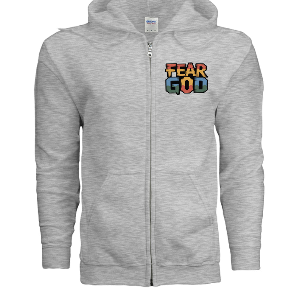 No Fear Full-Zip Hoodie – Premium Fleece with Metal Zipper – ASH - G186 - FRONT
