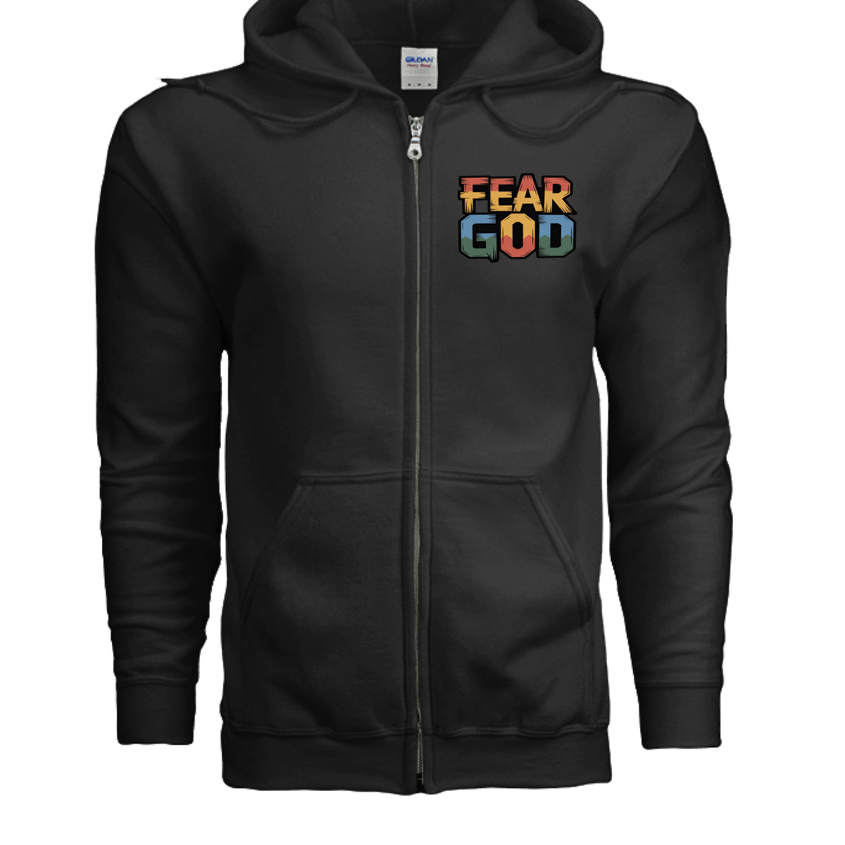 No Fear Full-Zip Hoodie – Premium Fleece with Metal Zipper – BLACK - G186 - FRONT