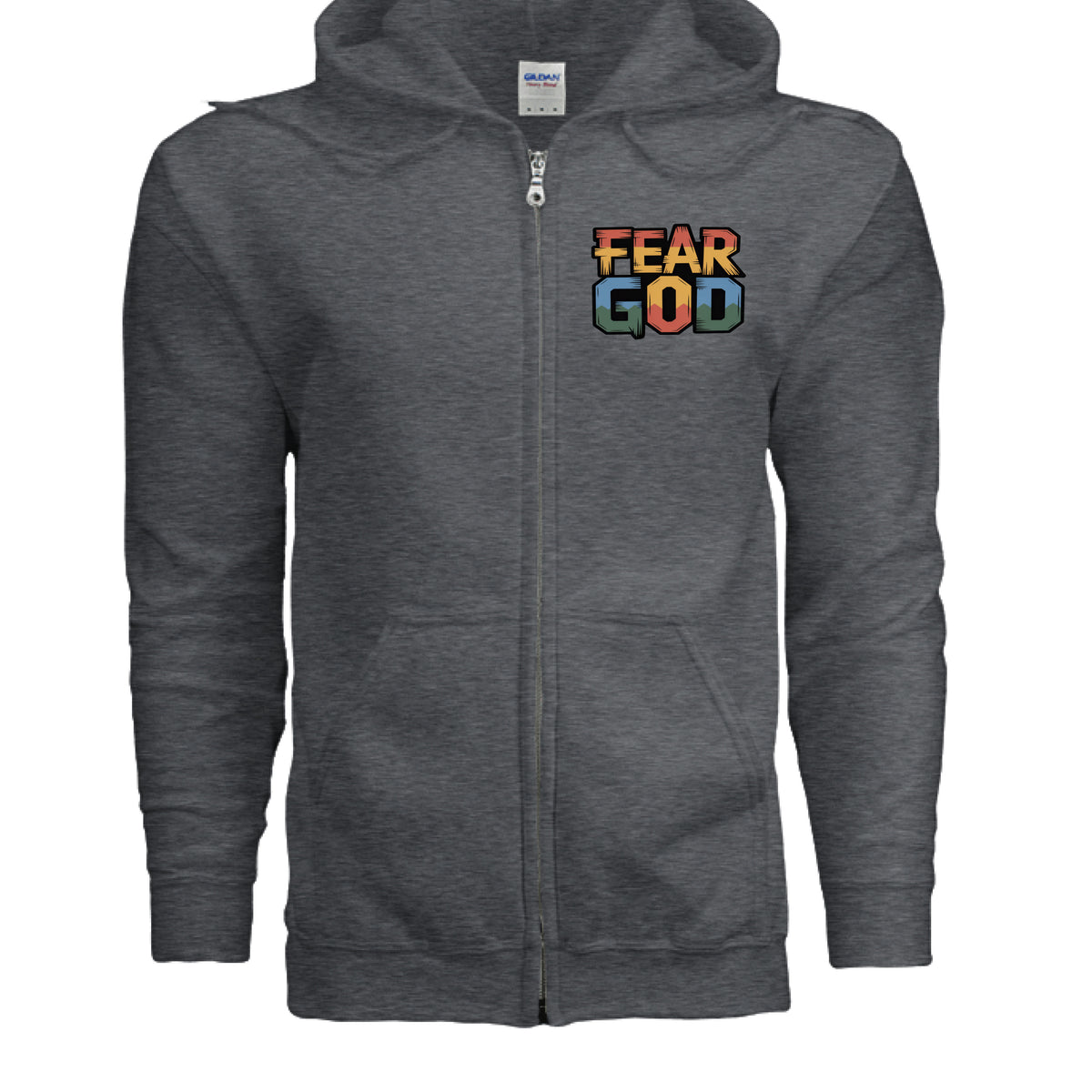 No Fear Full-Zip Hoodie – Premium Fleece with Metal Zipper – DARK HEATHER - G186 - FRONT