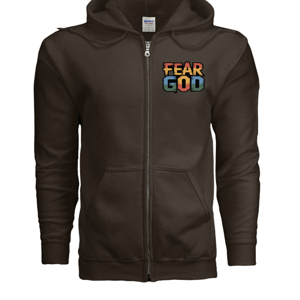 No Fear Full-Zip Hoodie – Premium Fleece with Metal Zipper – DARK CHOCOLATE - G186 - FRONT