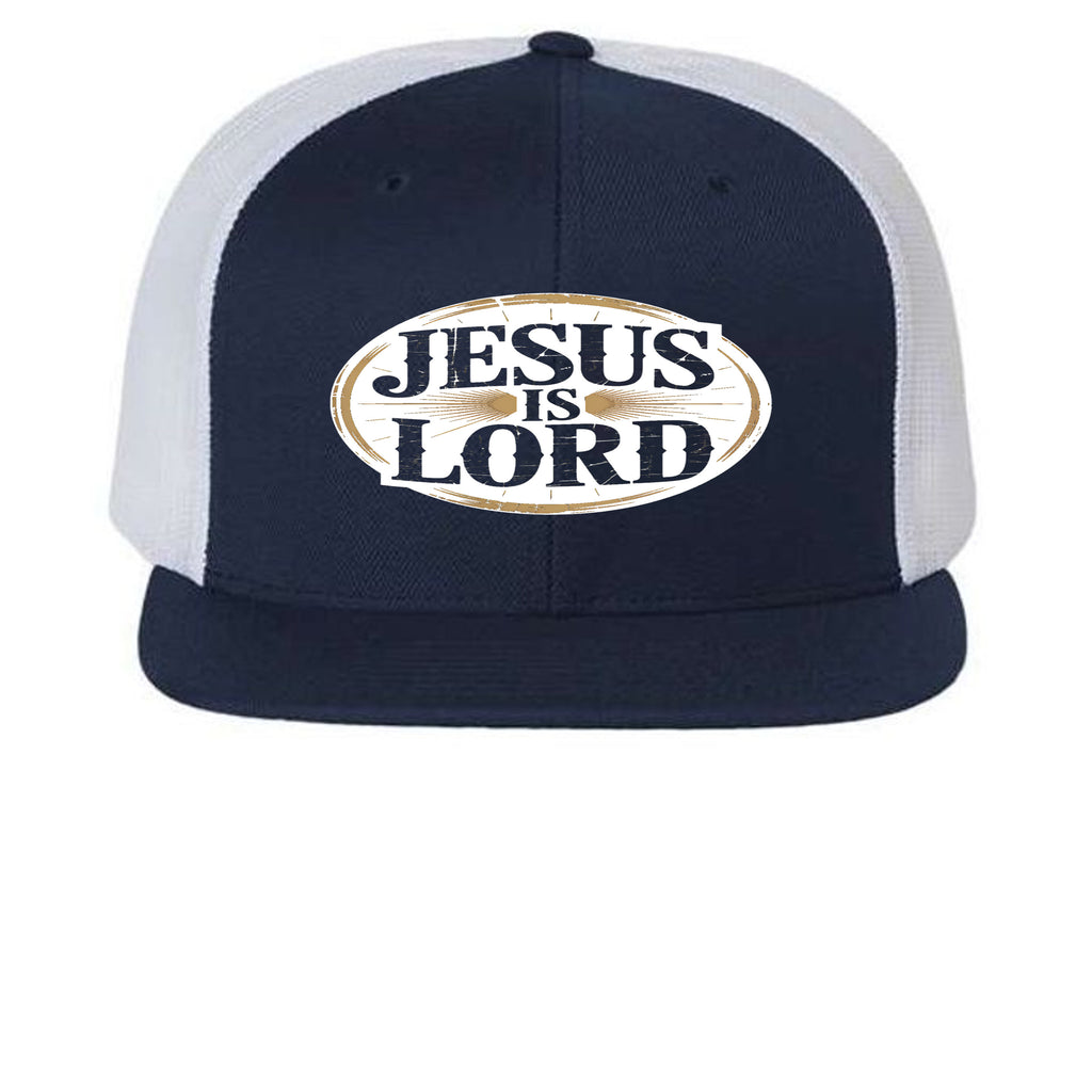 Bold Statement Flat Bill Trucker Cap | Structured Snapback – Navy/ White - 511 - FRONT