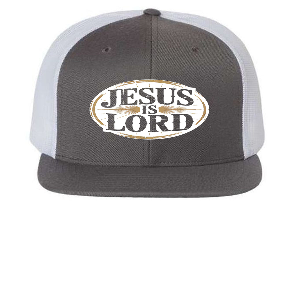 Bold Statement Flat Bill Trucker Cap | Structured Snapback – Charcoal/ White - 511 - FRONT