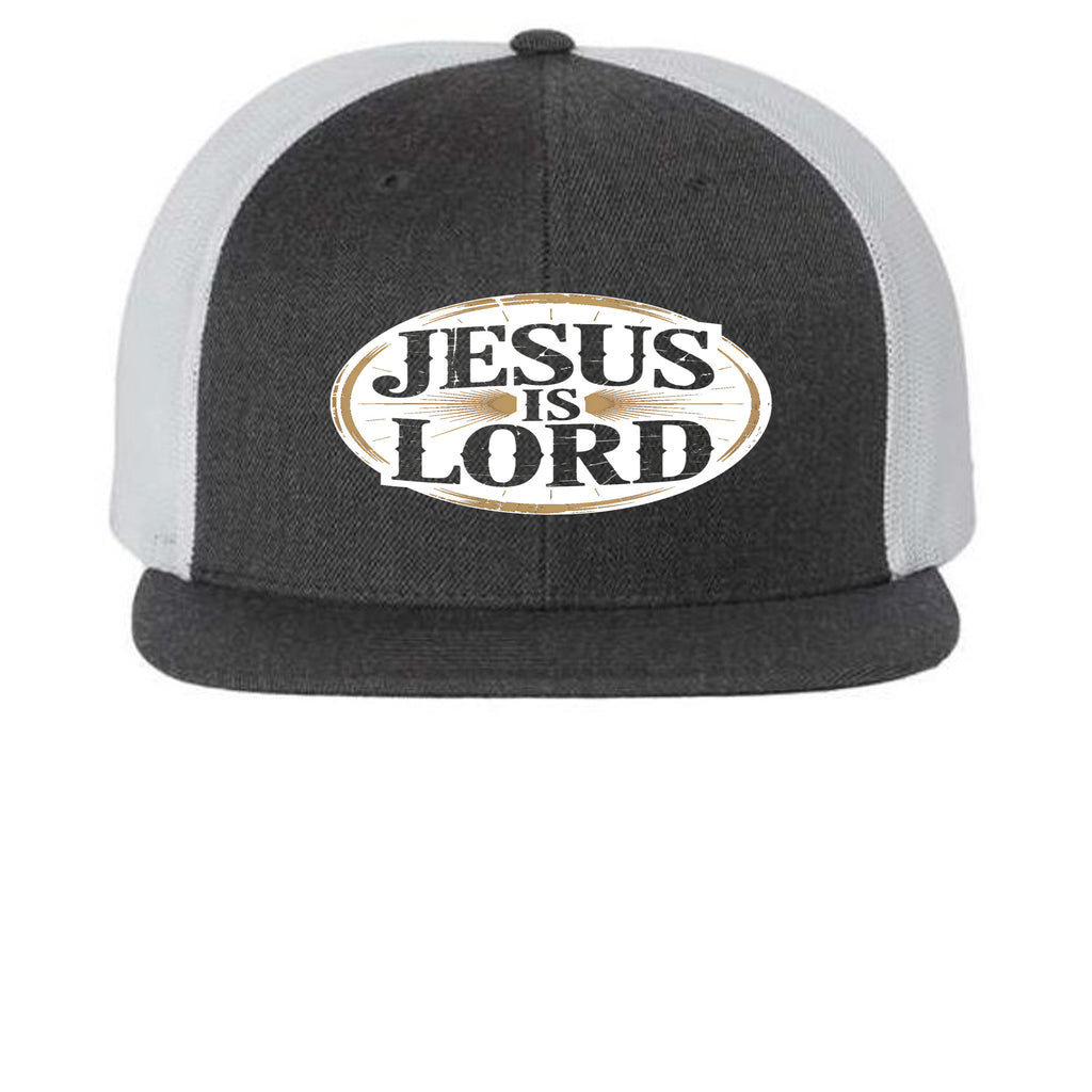 Bold Statement Flat Bill Trucker Cap | Structured Snapback – Heather Charcoal/ White - 511 - FRONT