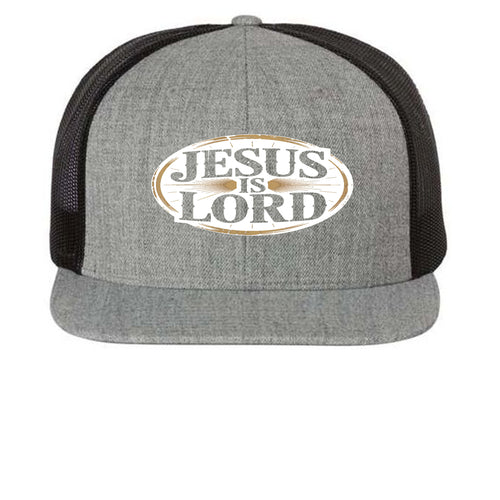 Bold Statement Flat Bill Trucker Cap | Structured Snapback – Heather Grey/ Black - 511 - FRONT