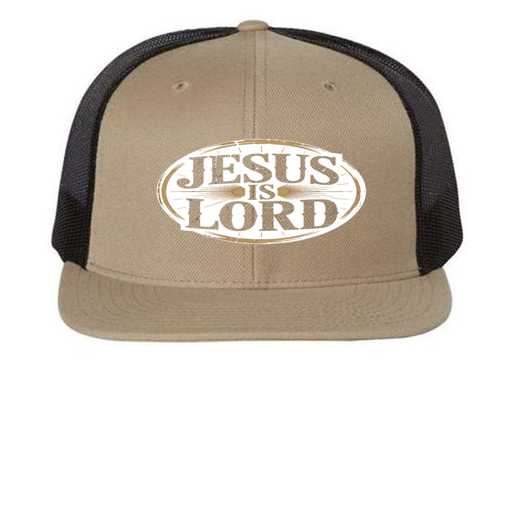Bold Statement Flat Bill Trucker Cap | Structured Snapback – Khaki/ Black - 511 - FRONT