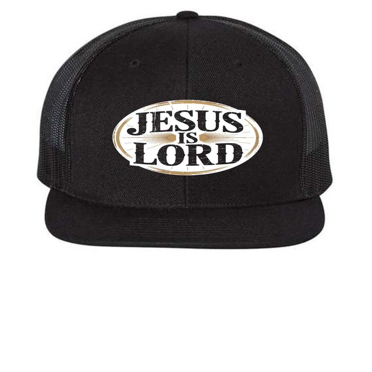 Bold Statement Flat Bill Trucker Cap | Structured Snapback – Black/ Black - 511 - FRONT