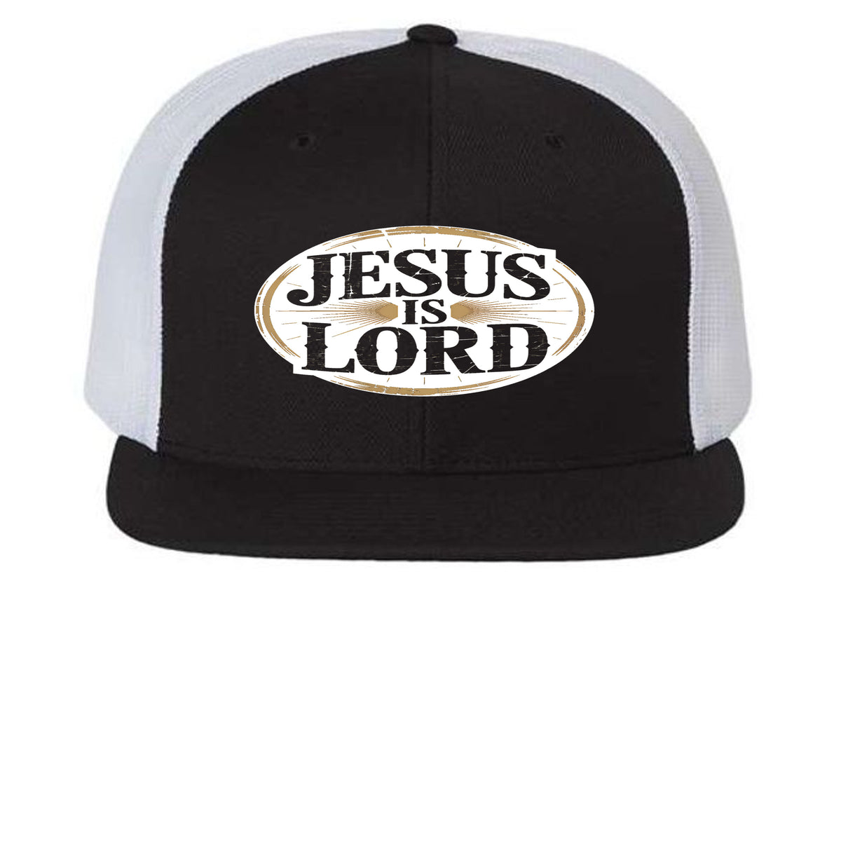 Bold Statement Flat Bill Trucker Cap | Structured Snapback – Black/ White - 511 - FRONT