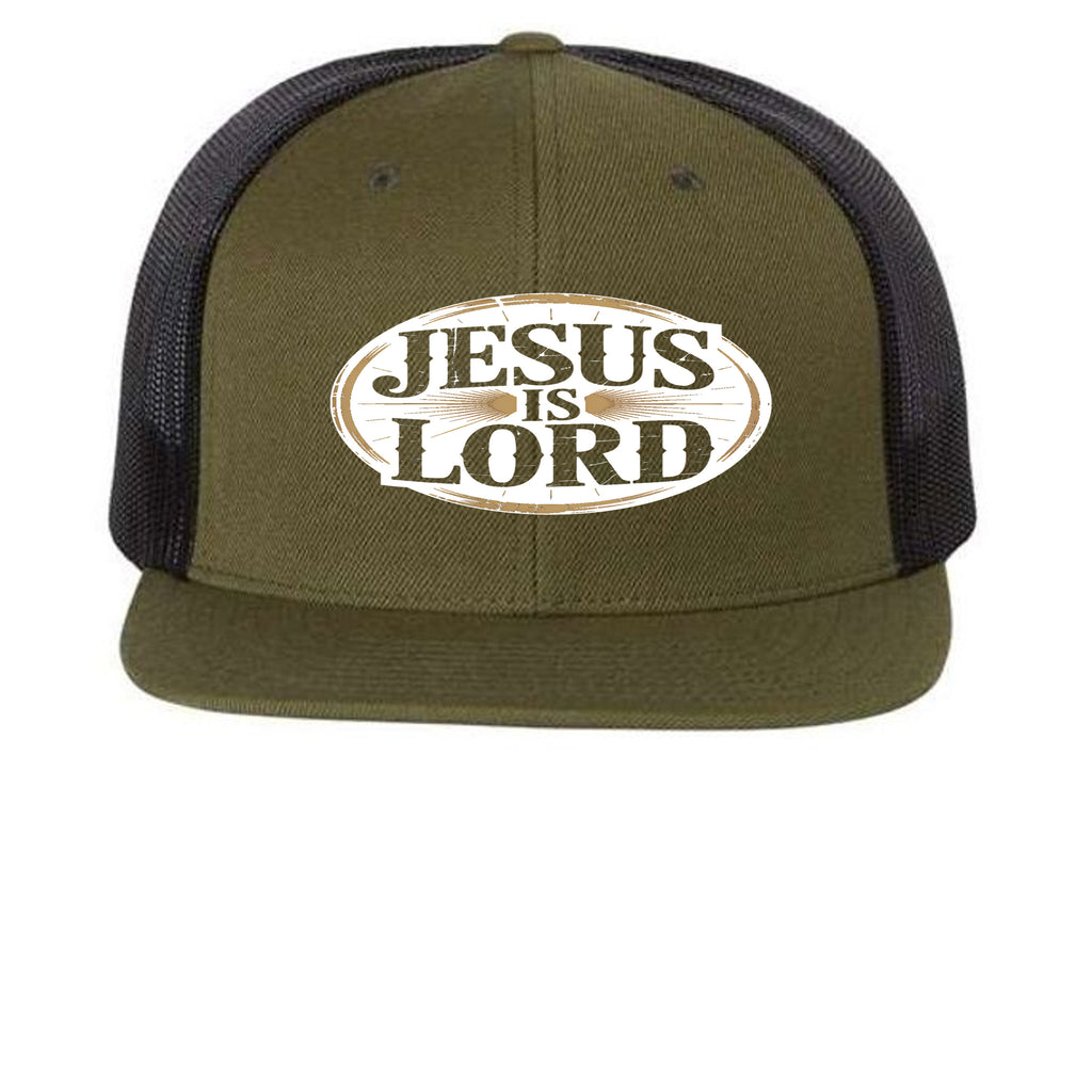 Bold Statement Flat Bill Trucker Cap | Structured Snapback – Loden/ Black - 511 - FRONT