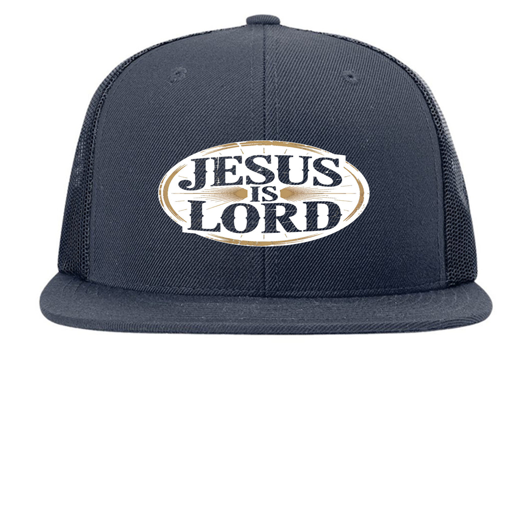 Bold Statement Flat Bill Trucker Cap | Structured Snapback – Navy - 511 - FRONT