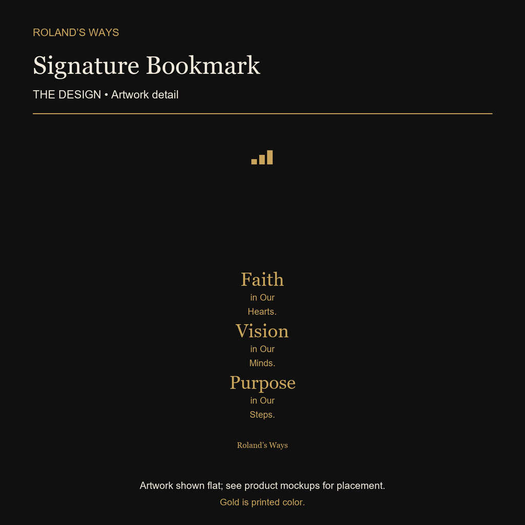 Signature Bookmark — enlarged approved artwork detail, shown flat
