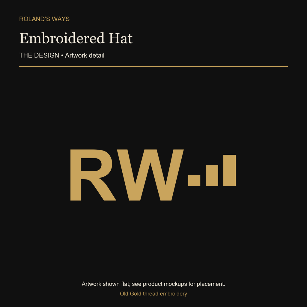 Embroidered Hat — enlarged approved artwork detail, shown flat