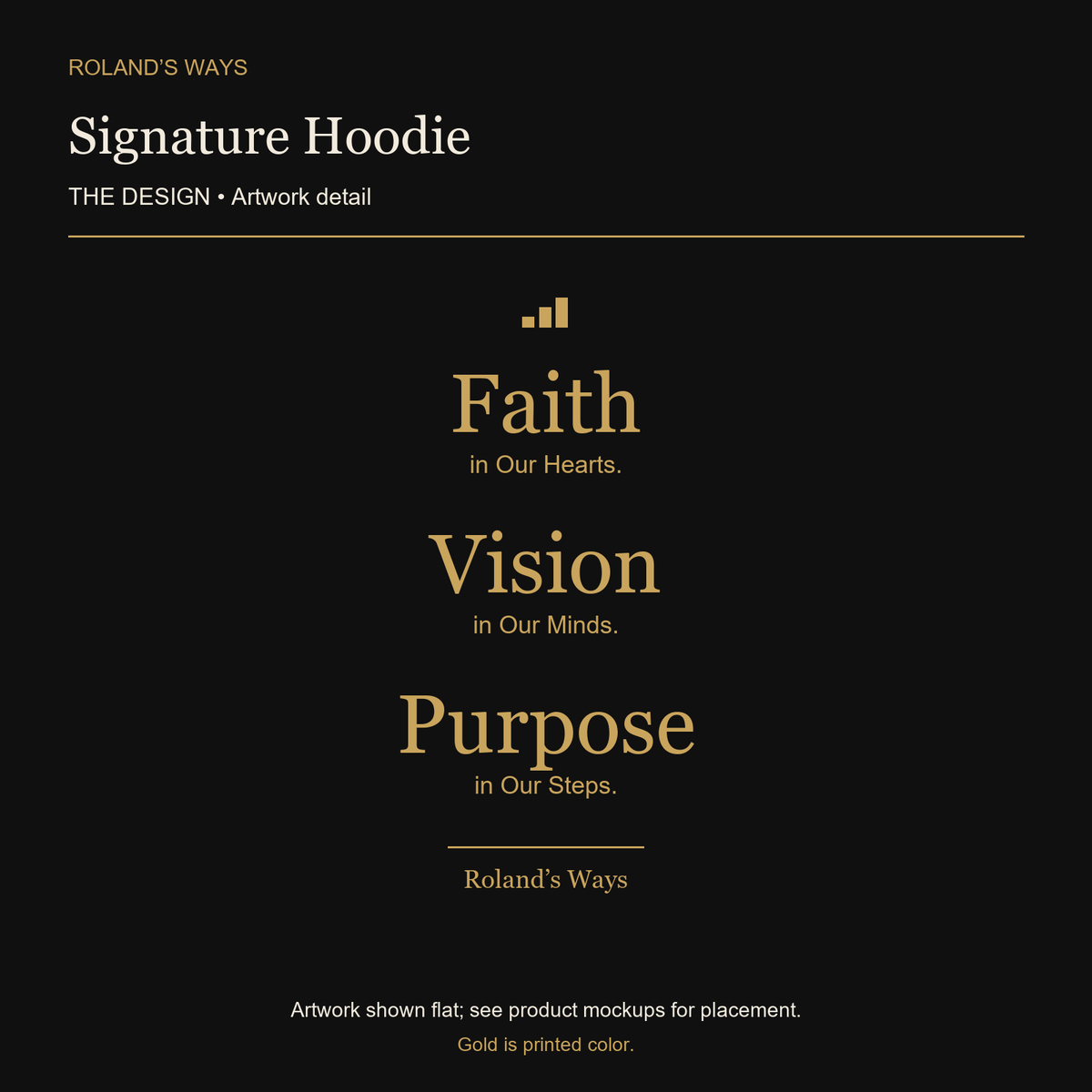 Signature Hoodie — enlarged approved artwork detail, shown flat