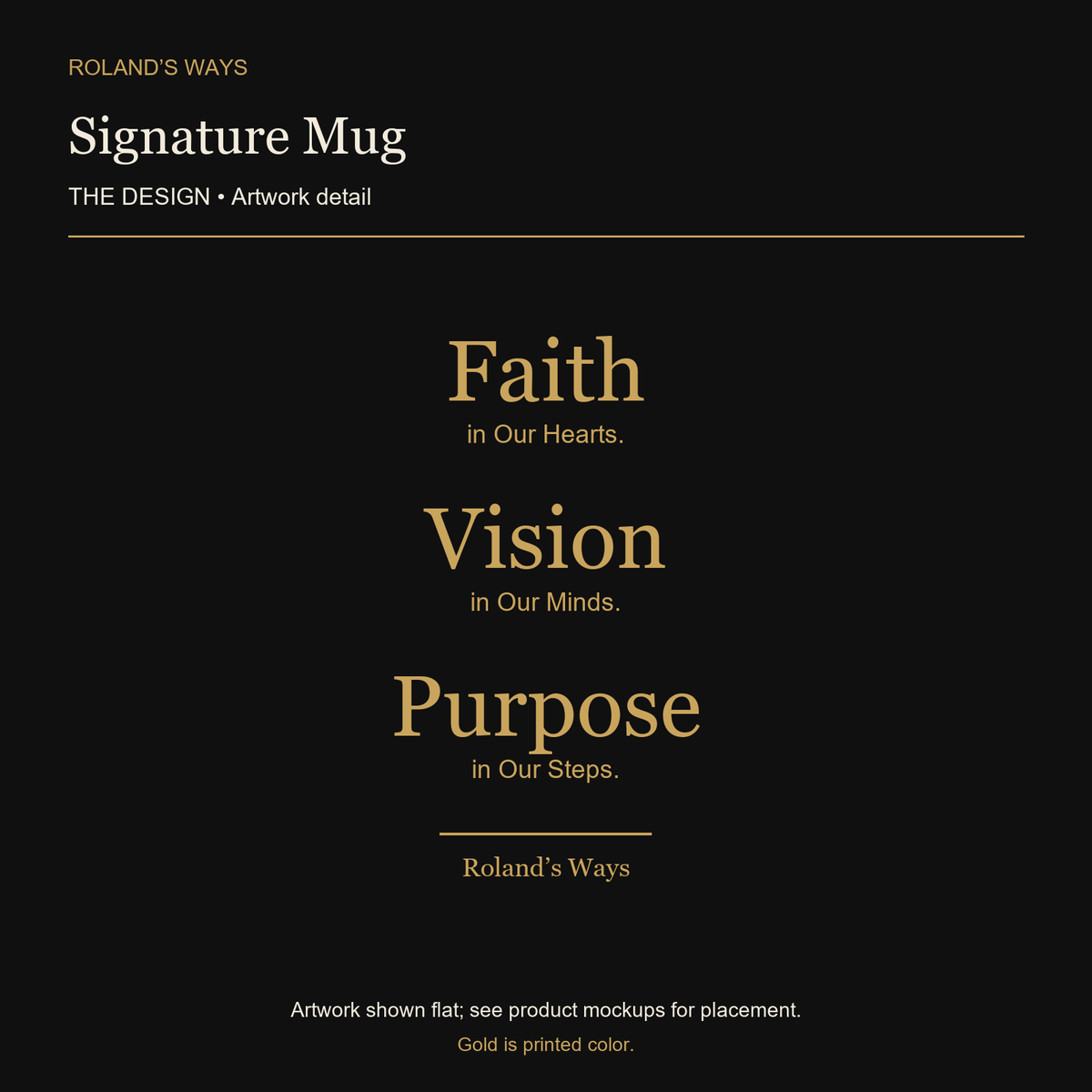 Signature Mug — enlarged approved artwork detail, shown flat