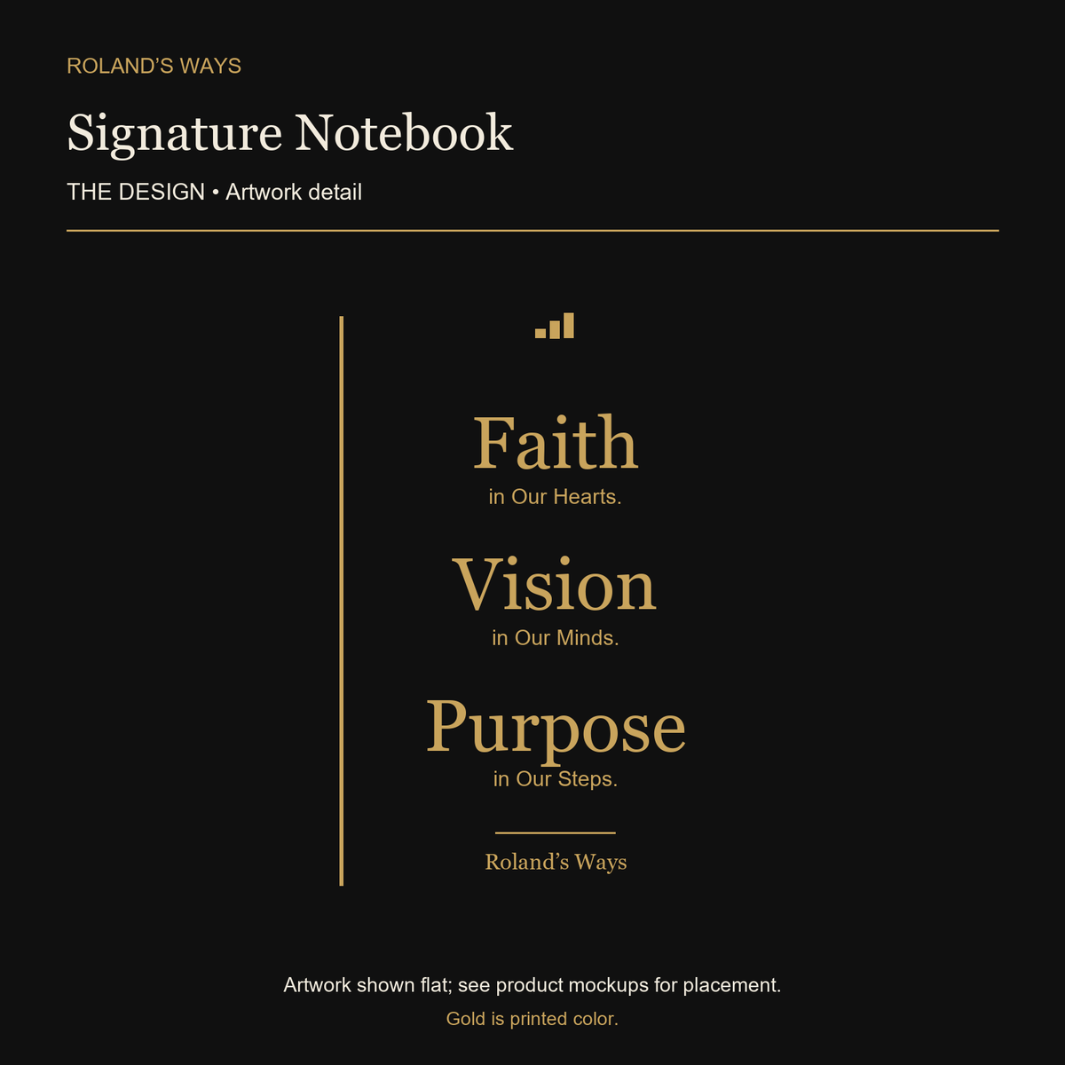 Signature Notebook — enlarged approved artwork detail, shown flat