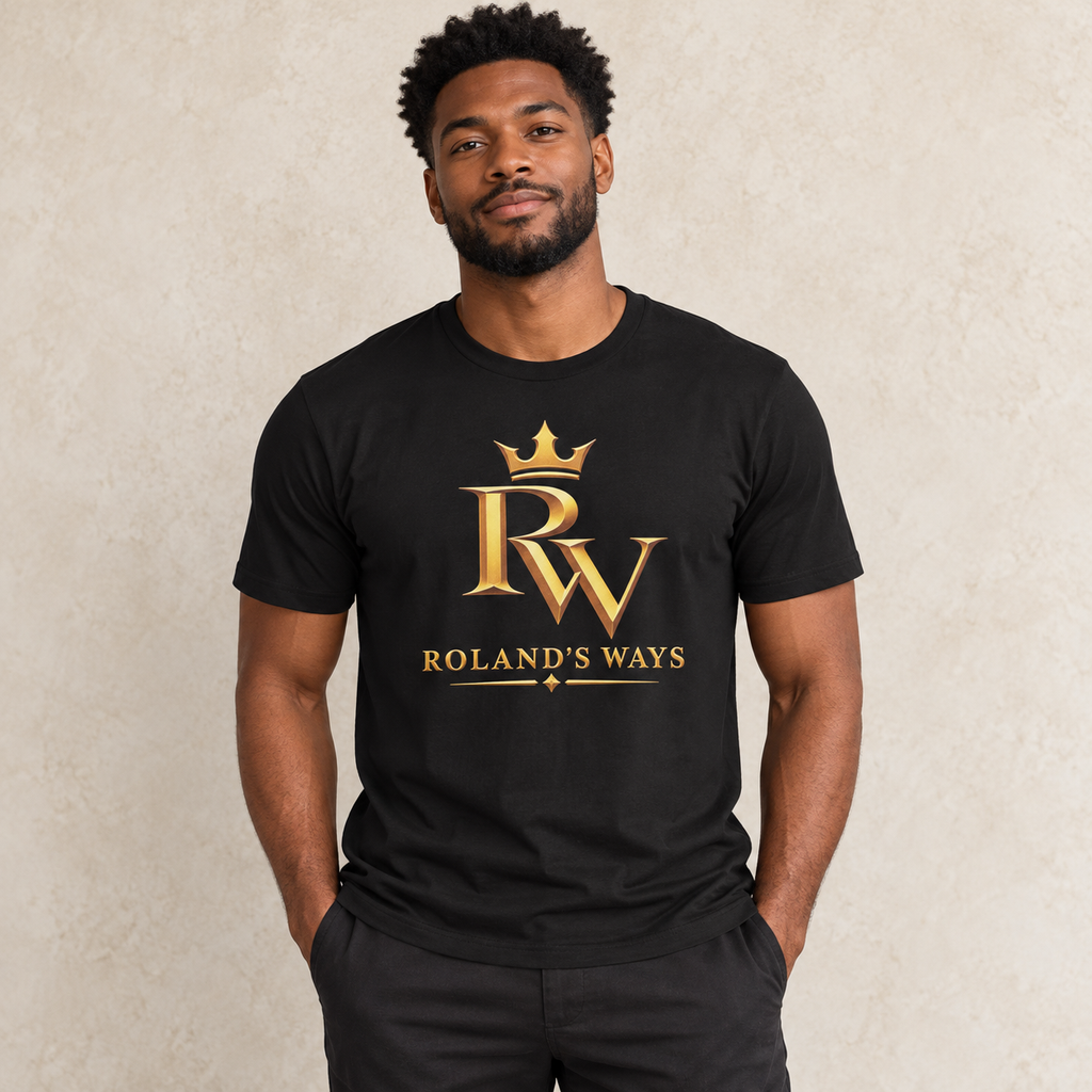 On-model mockup of the black Roland’s Ways Signature Edition #1 tee