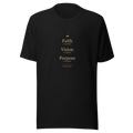 Black signature T-shirt with gold message; supplier digital preview