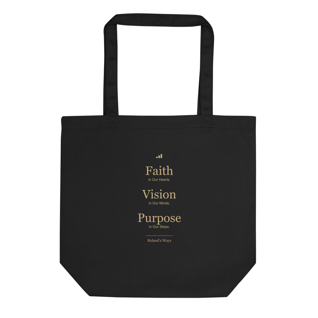 Black signature tote with gold phrase; supplier preview