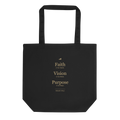 Black signature tote with gold phrase; supplier preview