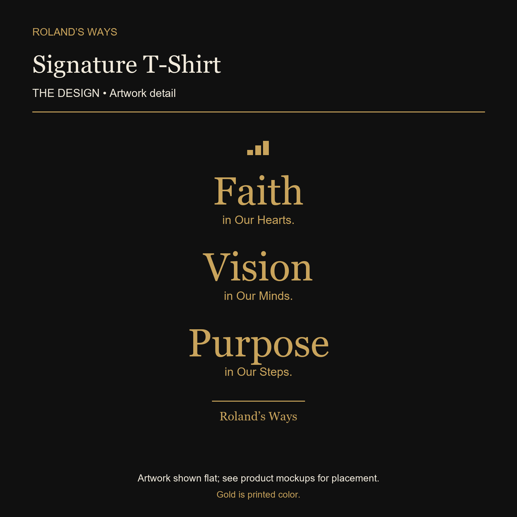 Signature T-Shirt — enlarged approved artwork detail, shown flat