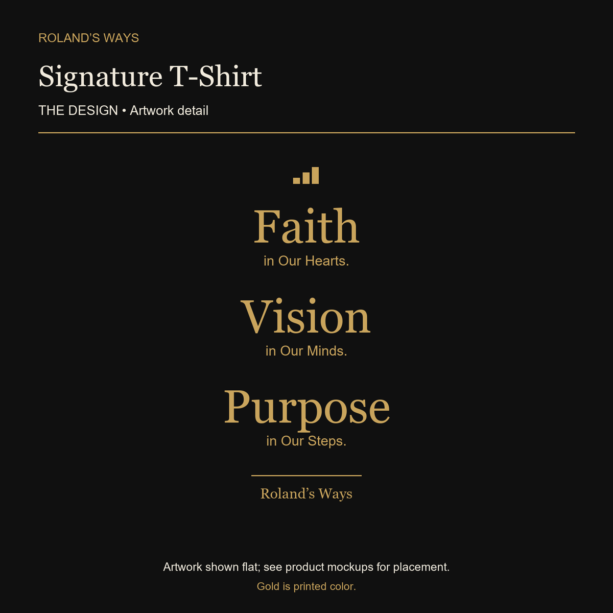 Signature T-Shirt — enlarged approved artwork detail, shown flat