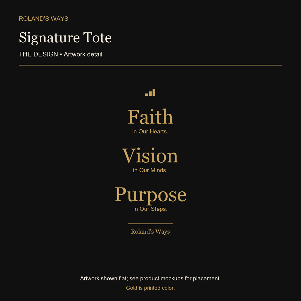 Signature Tote — enlarged approved artwork detail, shown flat