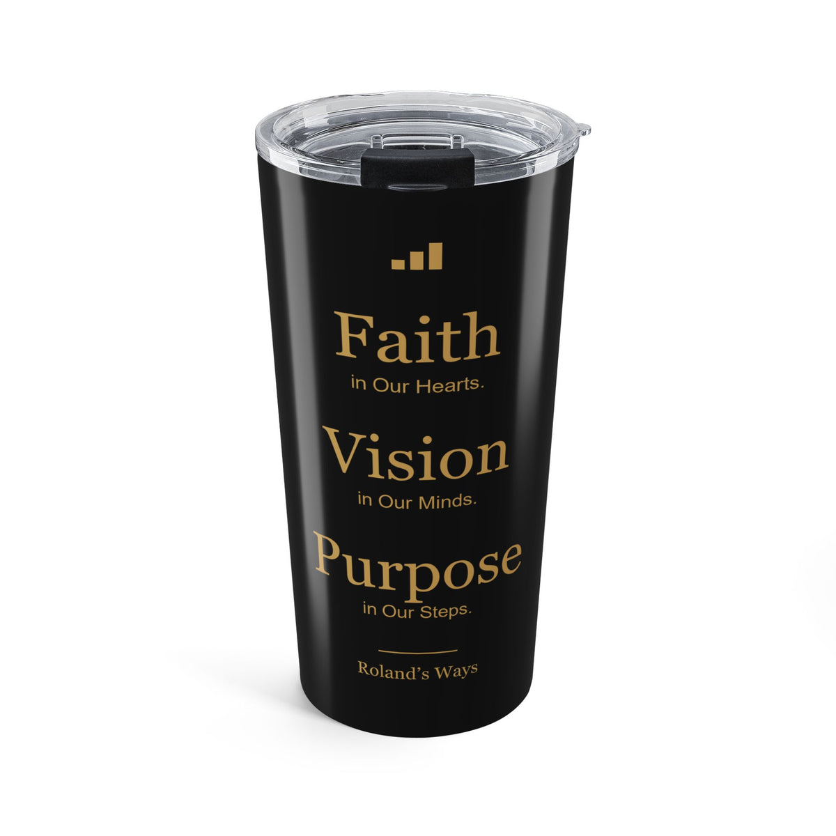 Roland’s Ways black and gold 20 oz signature tumbler supplier preview
