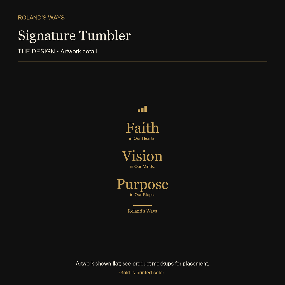 Signature Tumbler — enlarged approved artwork detail, shown flat