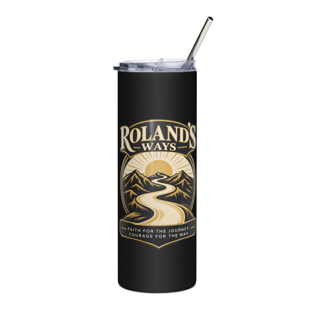 Faith for the Journey Stainless Steel Tumbler in black, front view