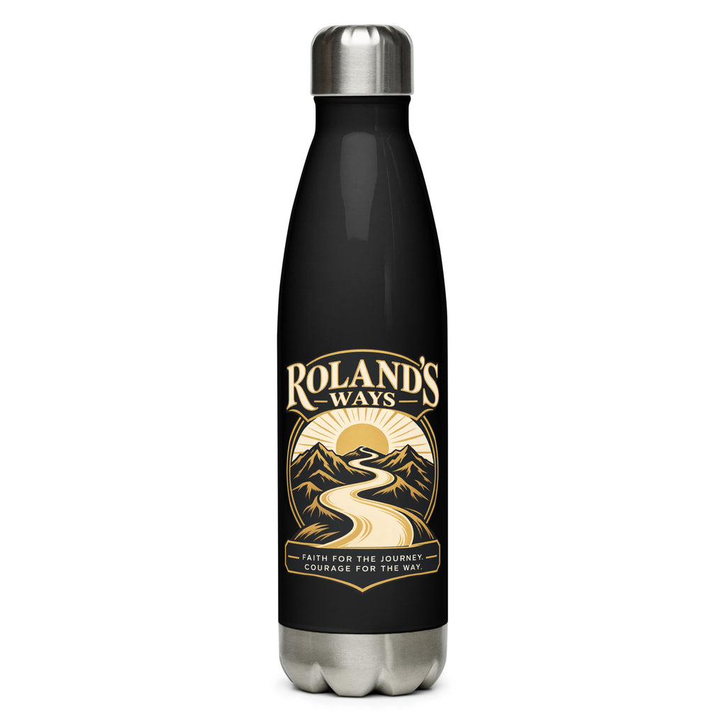 Faith for the Journey Stainless Steel Water Bottle in black, front view