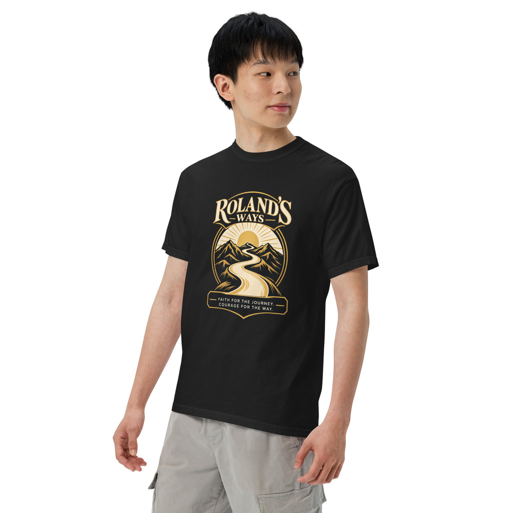 Black Faith for the Journey heavyweight T-shirt, left front view