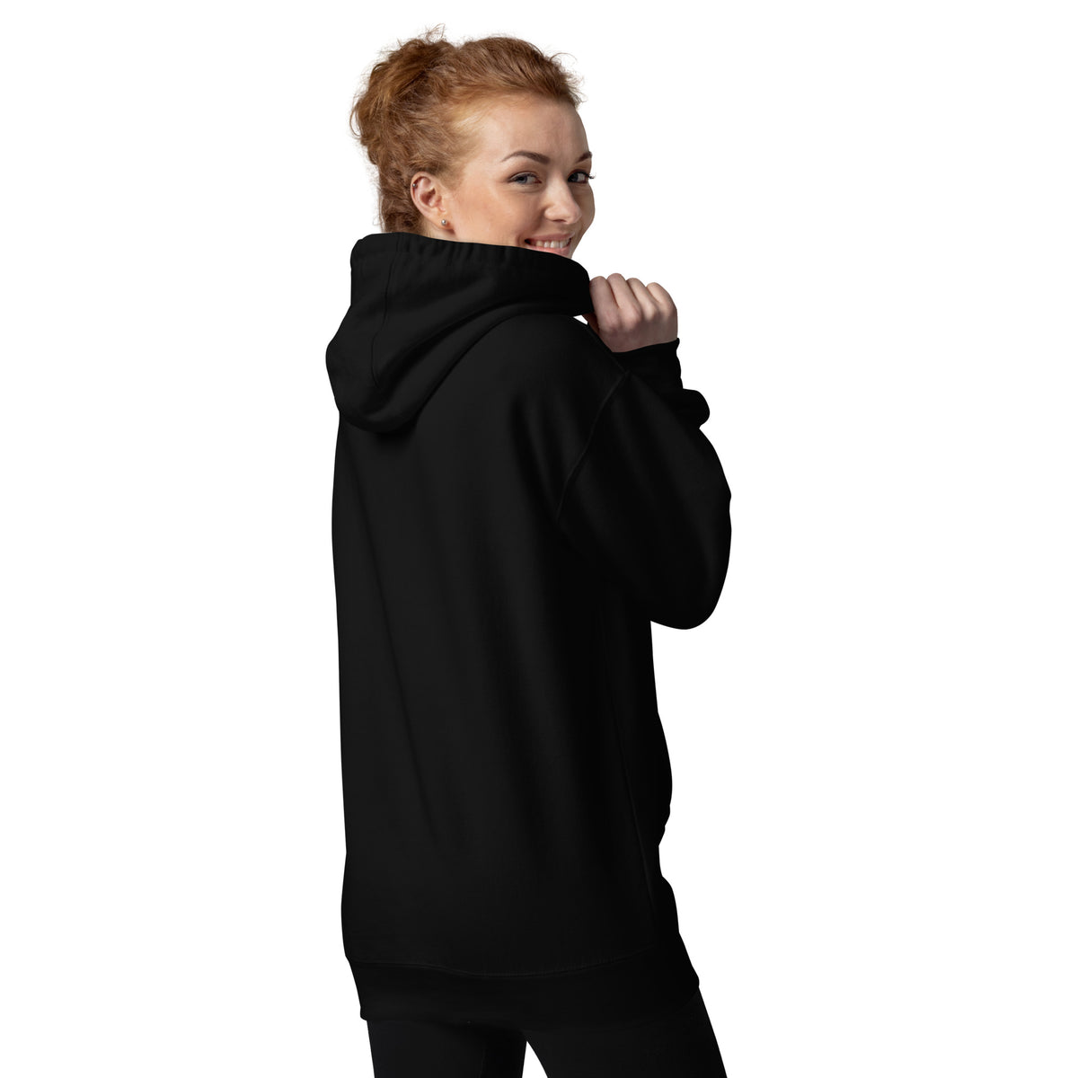 Roland’s Ways black premium pullover hoodie, alternate back view